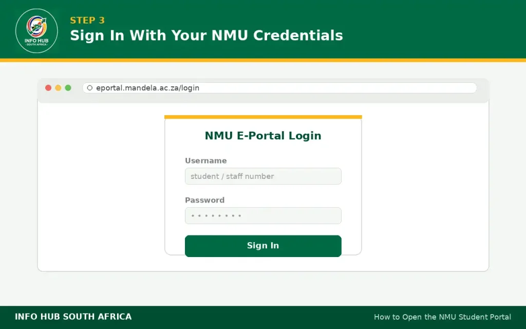 NMU E-Portal student login with username and password
