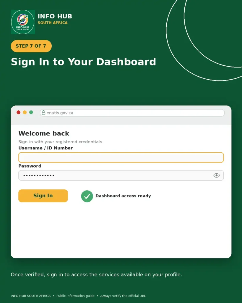 Return to the eNaTIS login page after completing profile registration