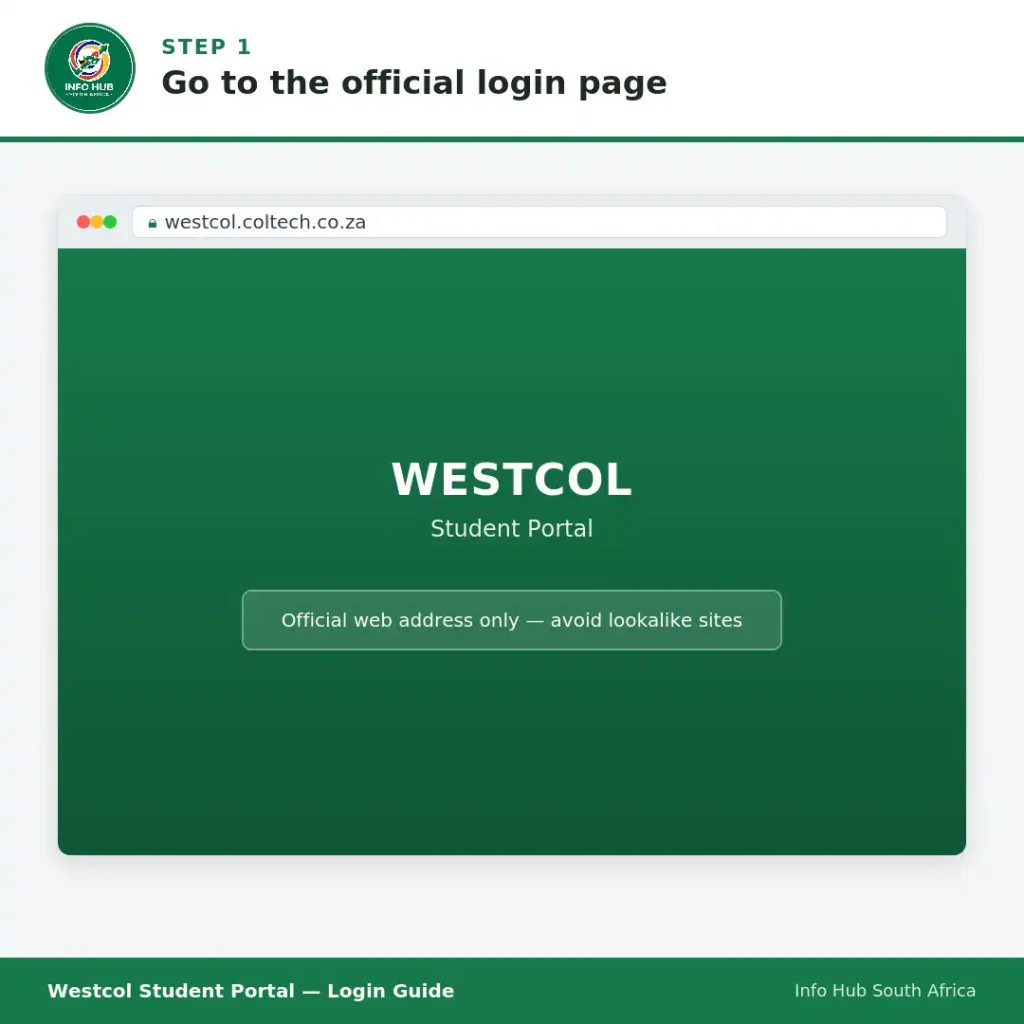 Westcol Student Portal official login page at westcol.coltech.co.za