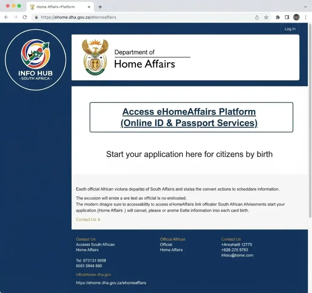 Official eHomeAffairs website for online passport application South Africa