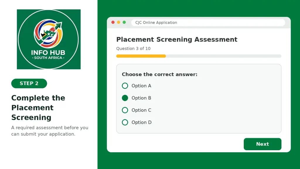 CJC placement screening assessment for new student applicants