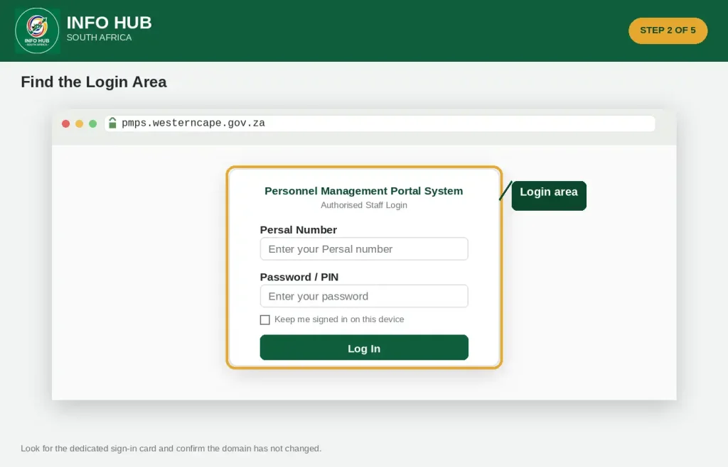 PMPS login page showing the official sign-in area