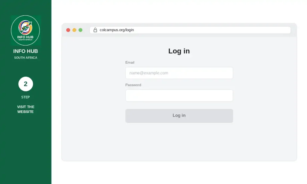 Official COLCampus login website showing the Log In screen