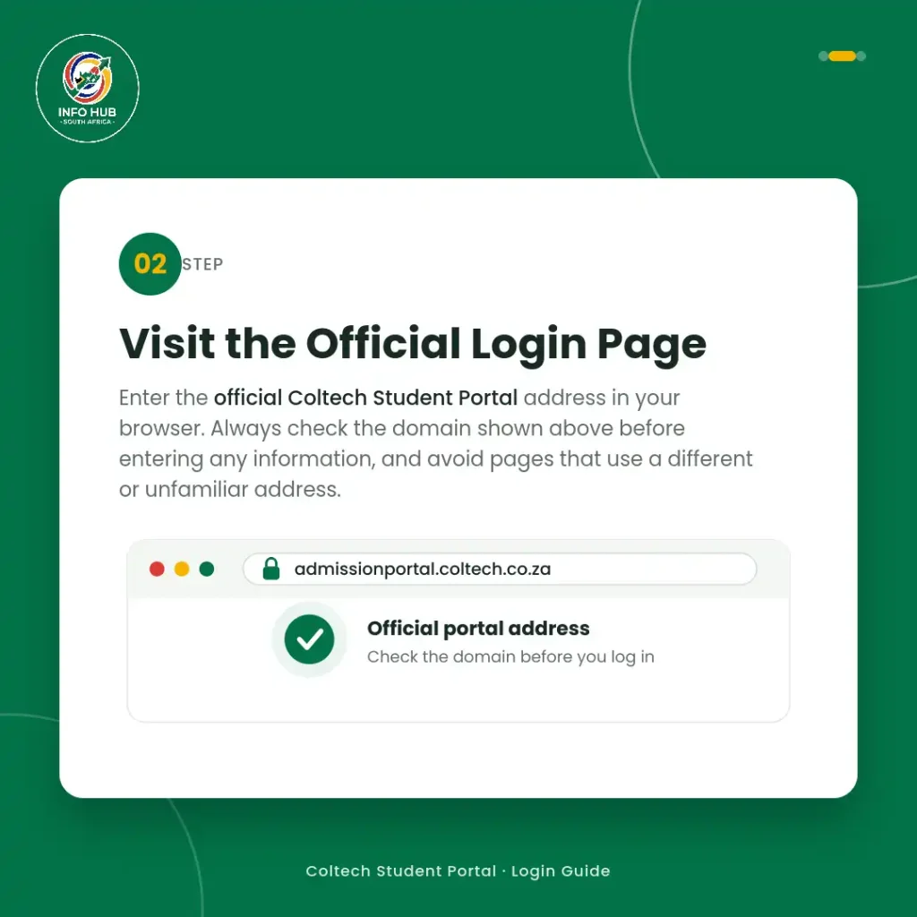 Coltech Student Portal login page on the official admission portal website