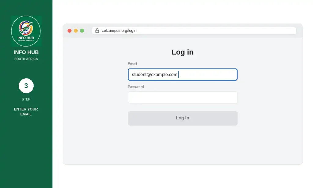 COLCampus login page with email or username field
