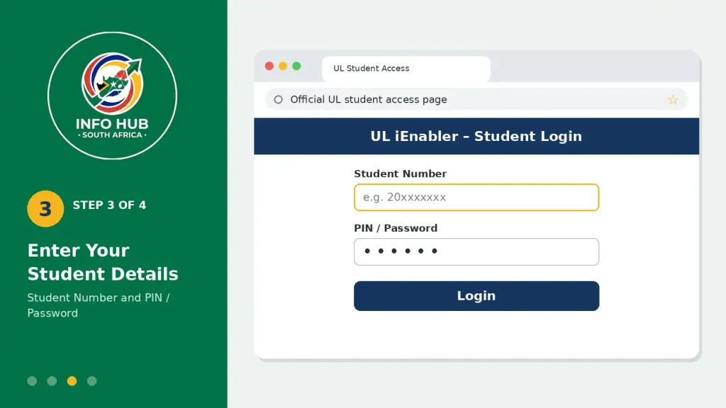 UL student portal login – enter your student number and PIN or password