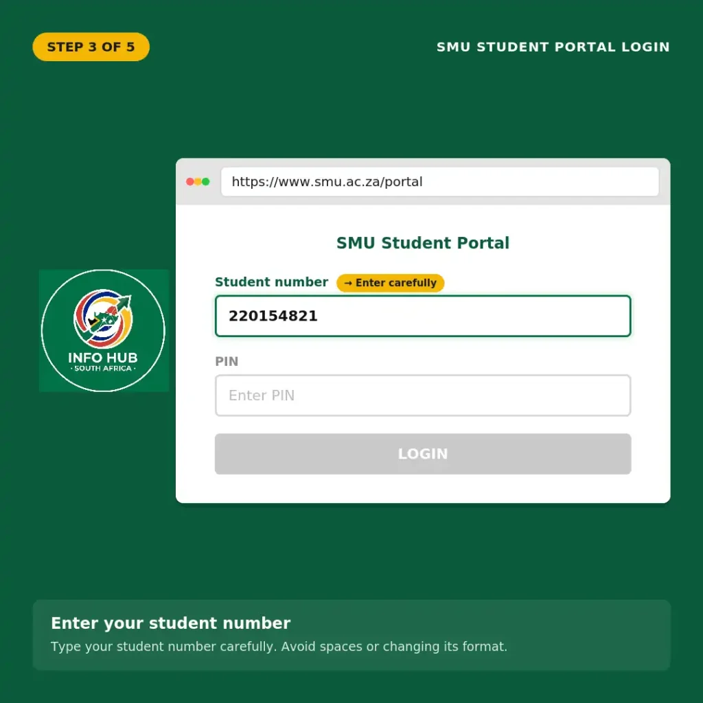 SMU Student Portal student number field where students enter their university-issued student number
