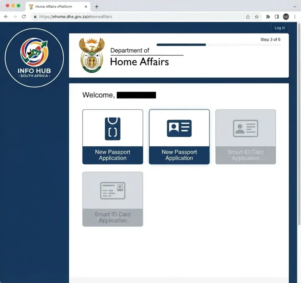 Select the passport service on the eHomeAffairs online application portal