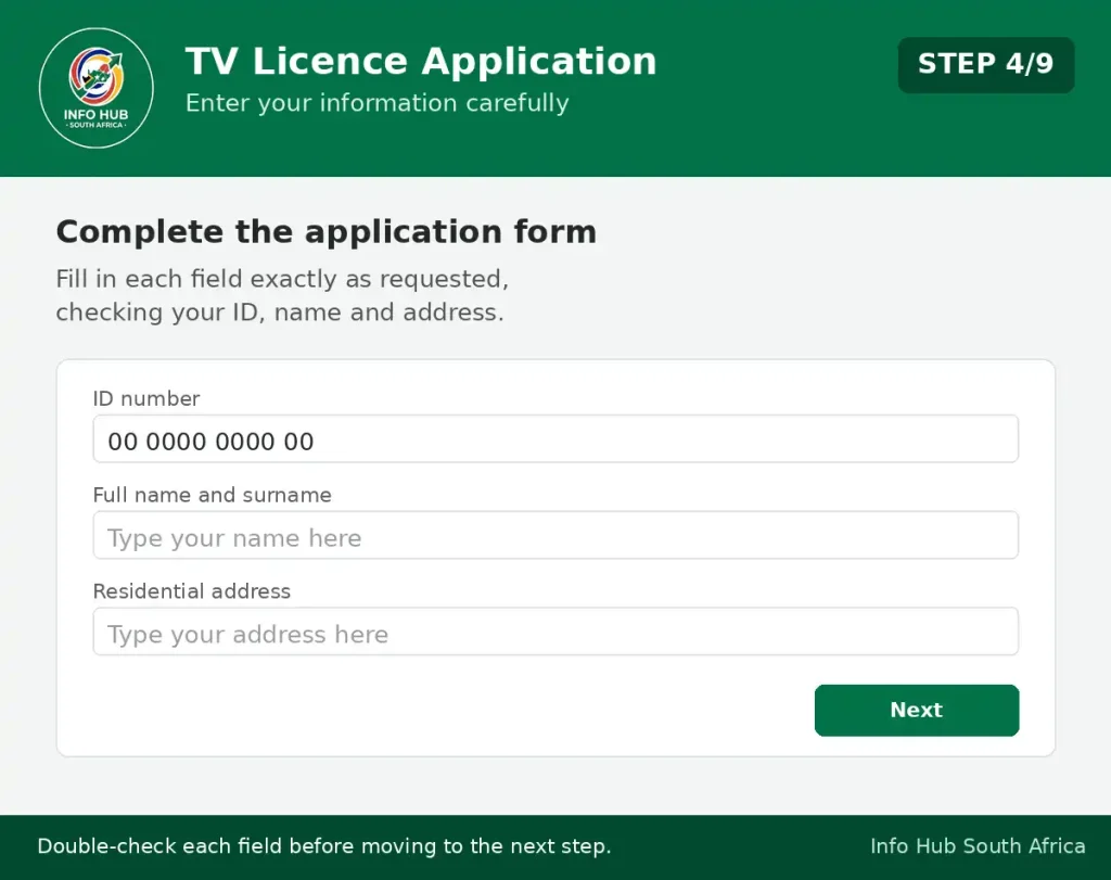 Enter personal and account information on the official TV Licences online service
