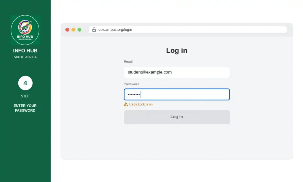 COLCampus login page with email or username field