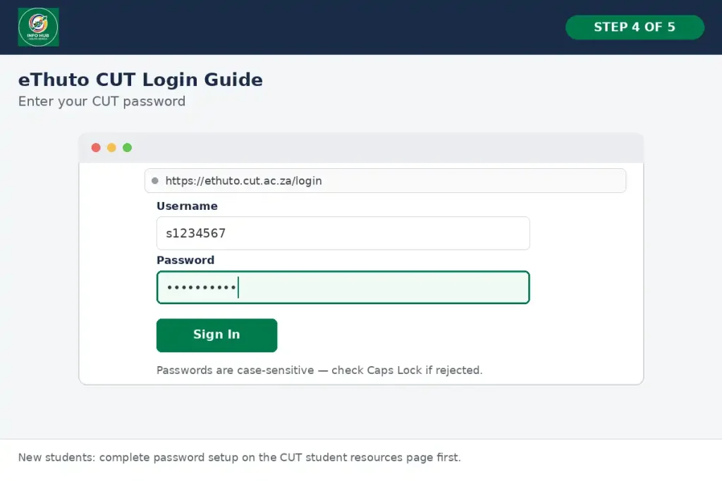 Enter your CUT password on the eThuto login page