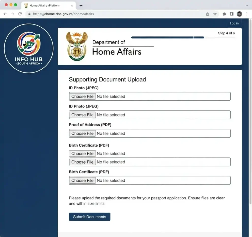 Provide supporting documents and information for an eHomeAffairs passport application