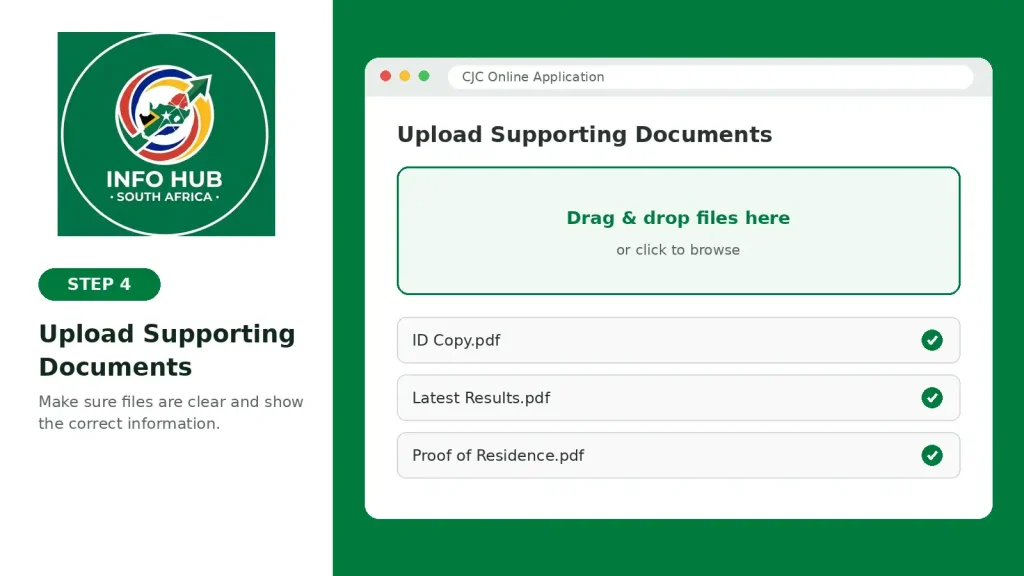 Uploading supporting documents for a CJC online application