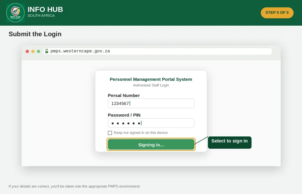 PMPS login page with the option to submit account details