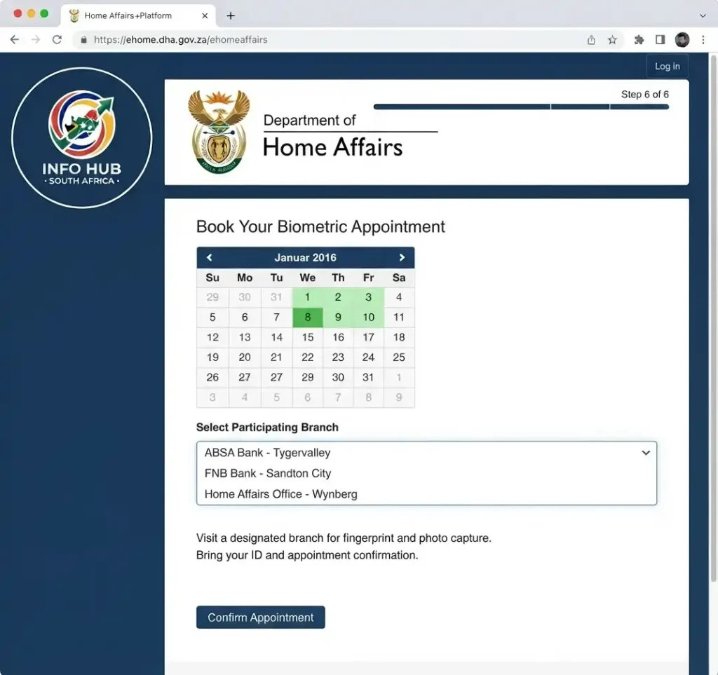 Attend a Home Affairs biometric appointment for an online passport application South Africa