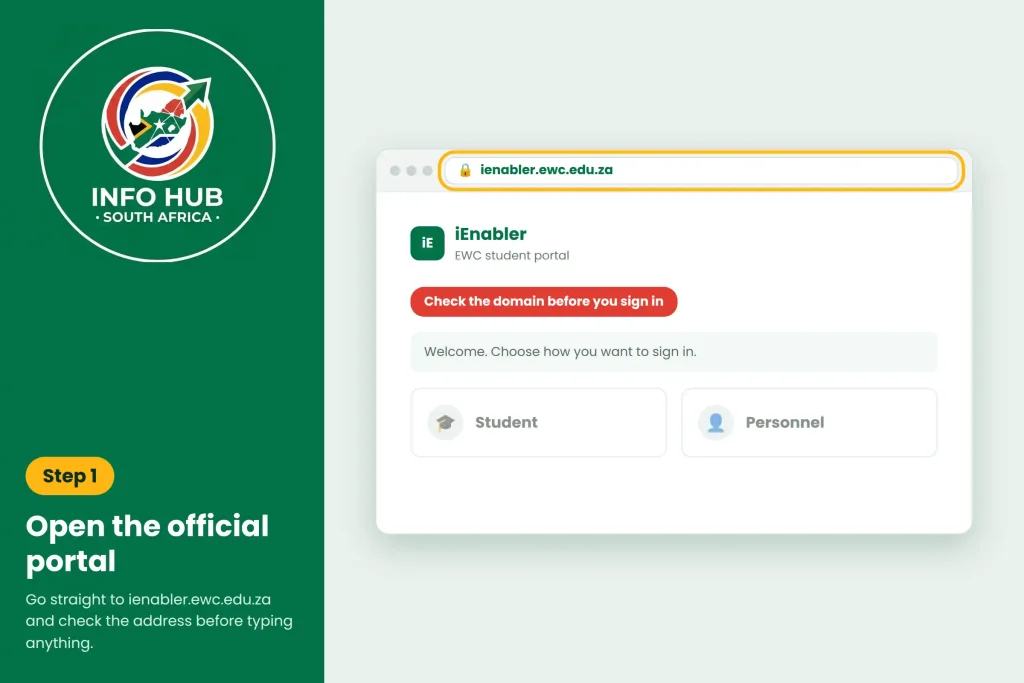 EWC student portal login page on the official iEnabler EWC website