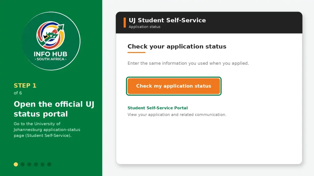 UJ Student Self-Service portal for checking University of Johannesburg application status