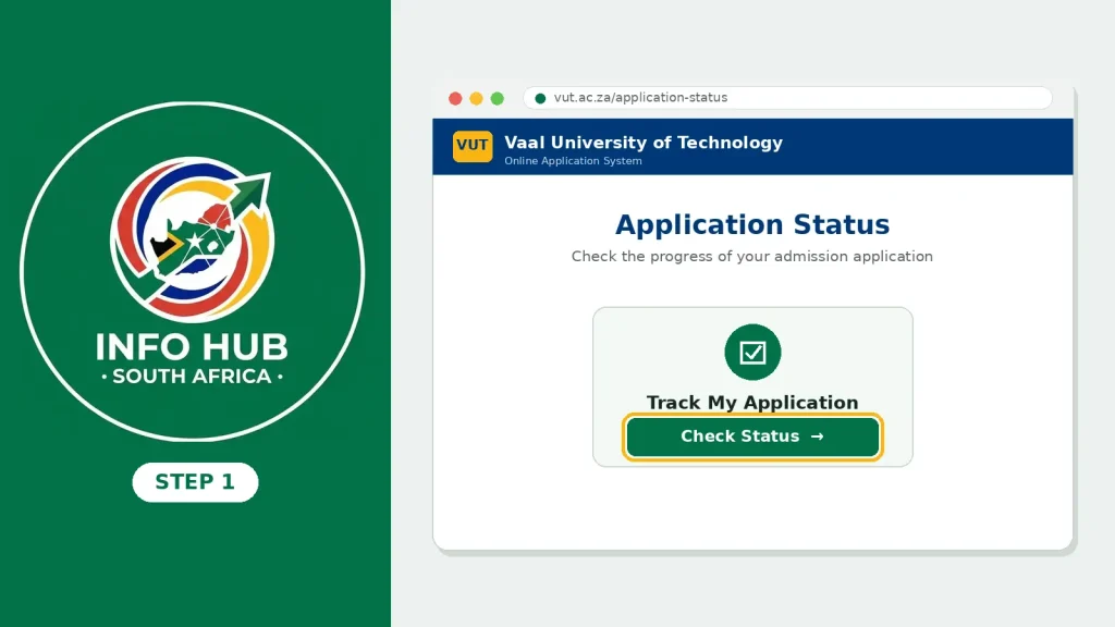 Visit the official VUT application status portal online to check your Vaal University of Technology application.
