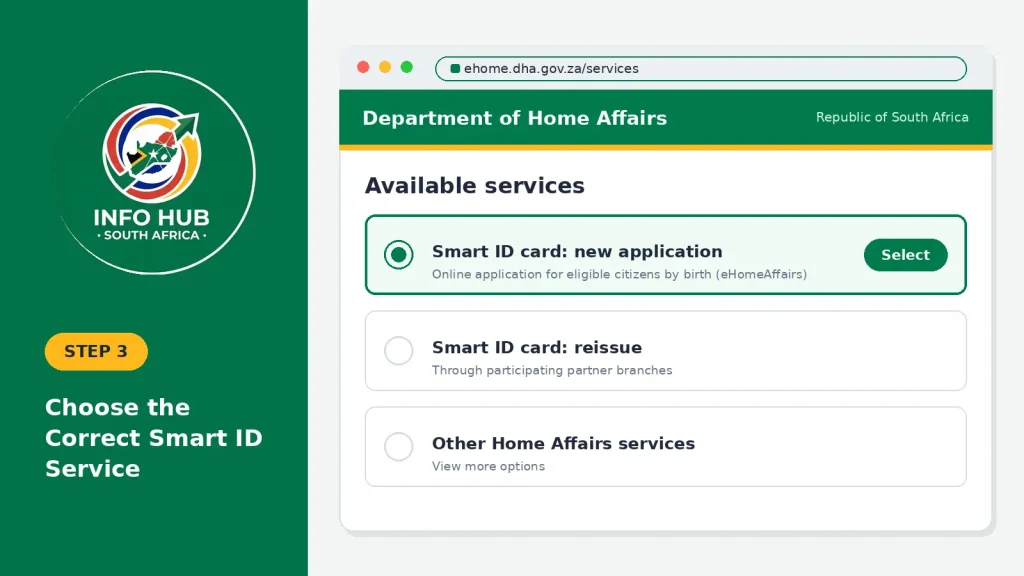 Selecting the correct Smart ID application or reissue service online