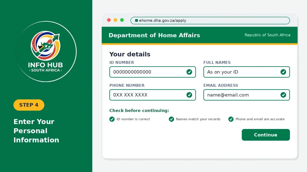 Entering personal details in the South African Smart ID application form